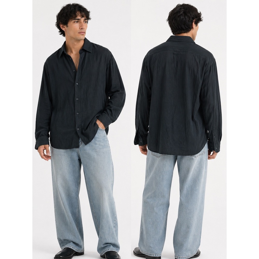 Hugo Boss Button Down Shirt Mens Large Black Textured Long Sleeve Designer Luxe